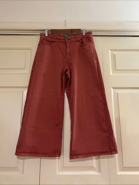 Dip Denim Wide-Leg Crop Rust Color Stretch Jeans
